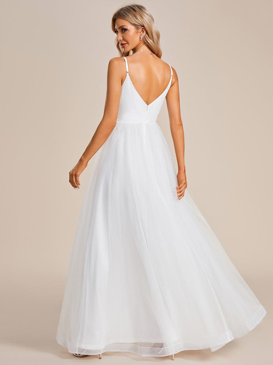 Abito da sposa Spalline sottili Scollo a V Vita in tulle applicazioni Linea A