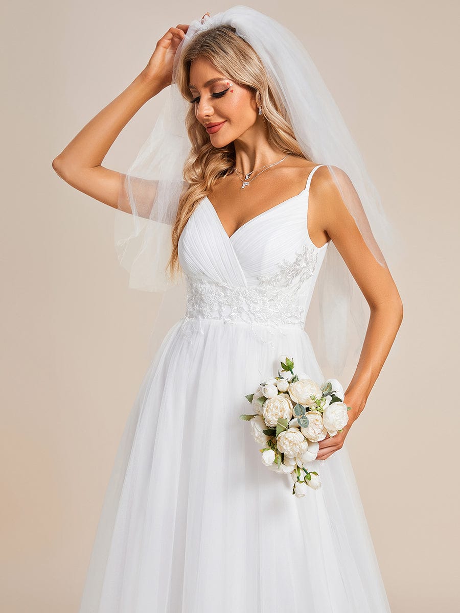 Abito da sposa Spalline sottili Scollo a V Vita in tulle applicazioni Linea A