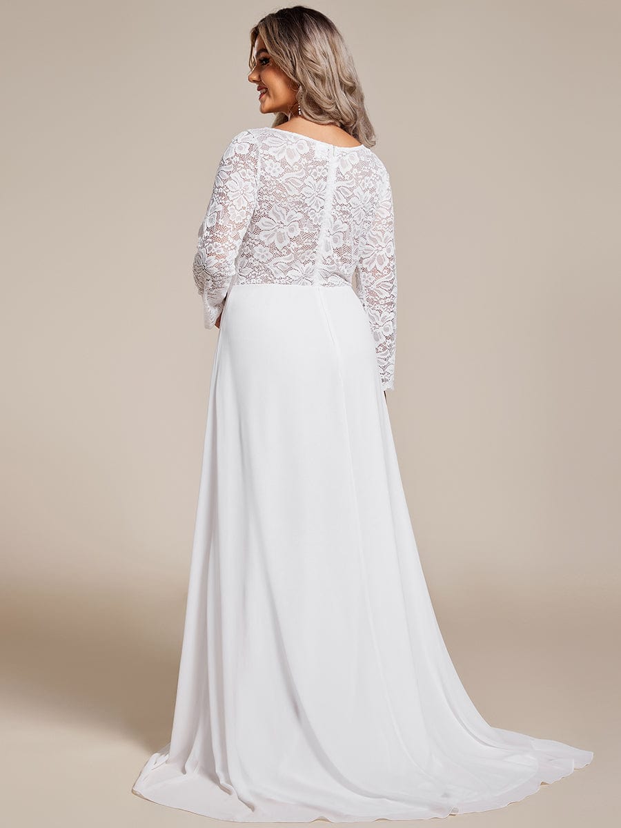 Abito da sposa a trapezio con maniche lunghe in elegante chiffon di seta e pizzo di grandi dimensioni