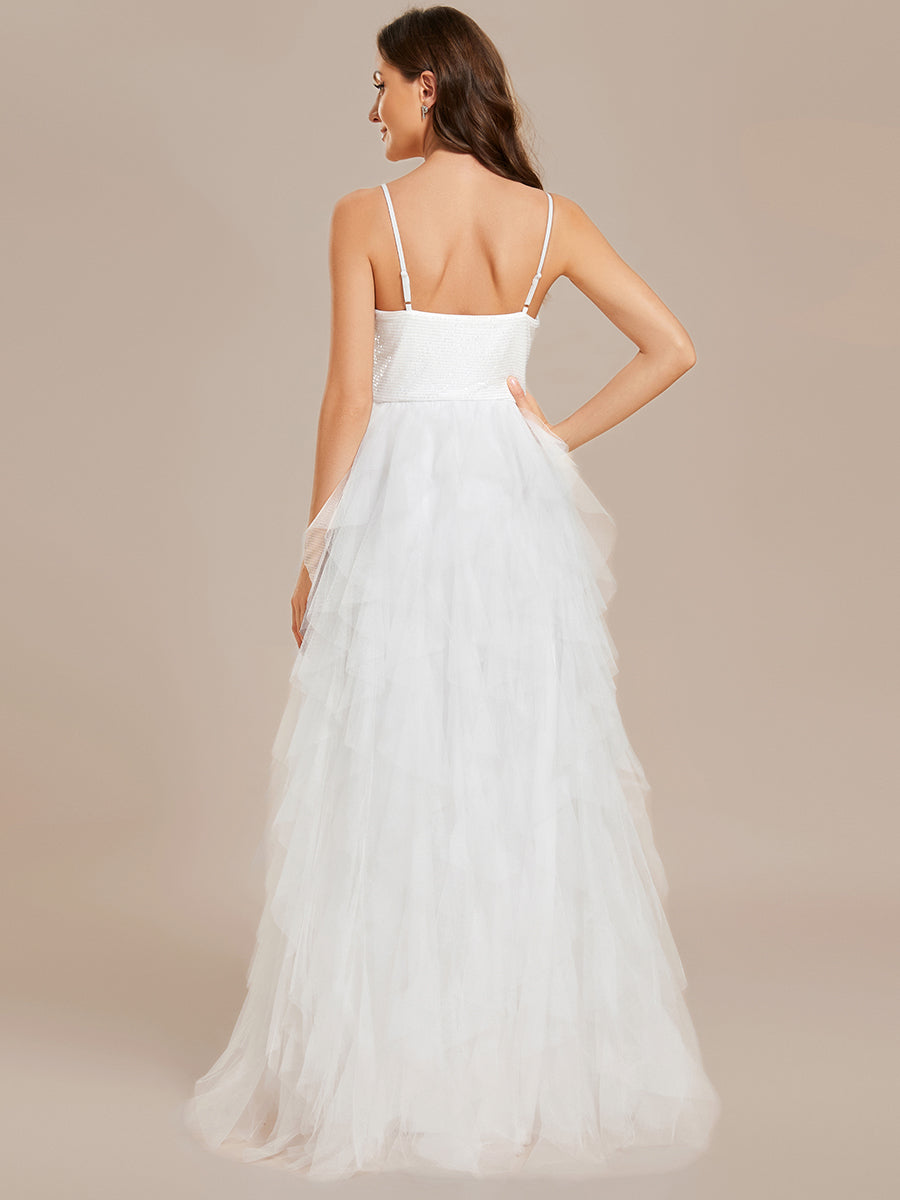 Abito da sposa in tulle scintillante con scollo a V e bretelle