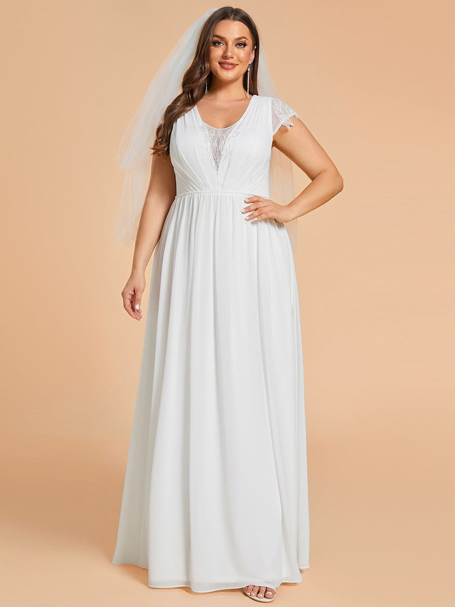 Abiti da sposa plus size con scollo a V e maniche corte in chiffon plissettato