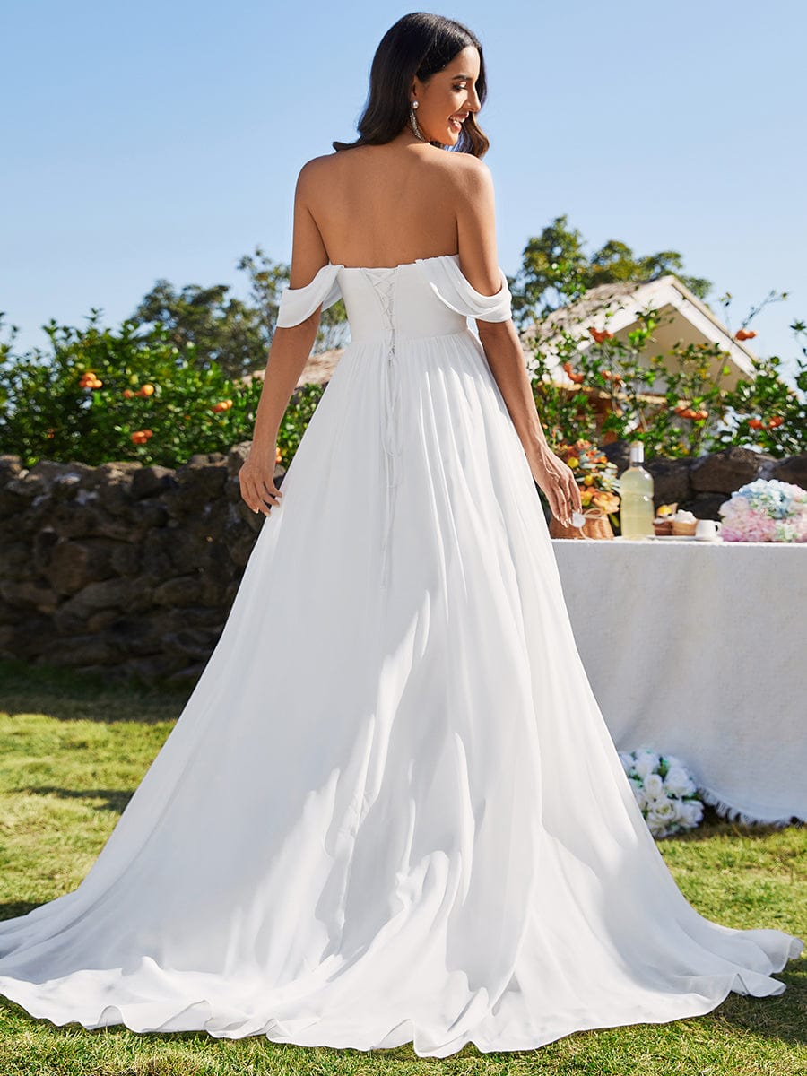 Abiti da sposa A-line in chiffon con schiena a corsetto e spalle scoperte