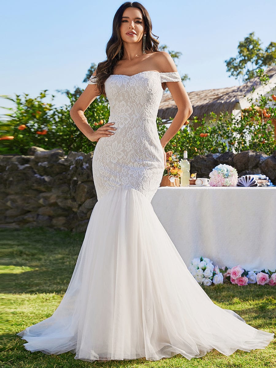 Abito da sposa a sirena in pizzo off-the-shoulder