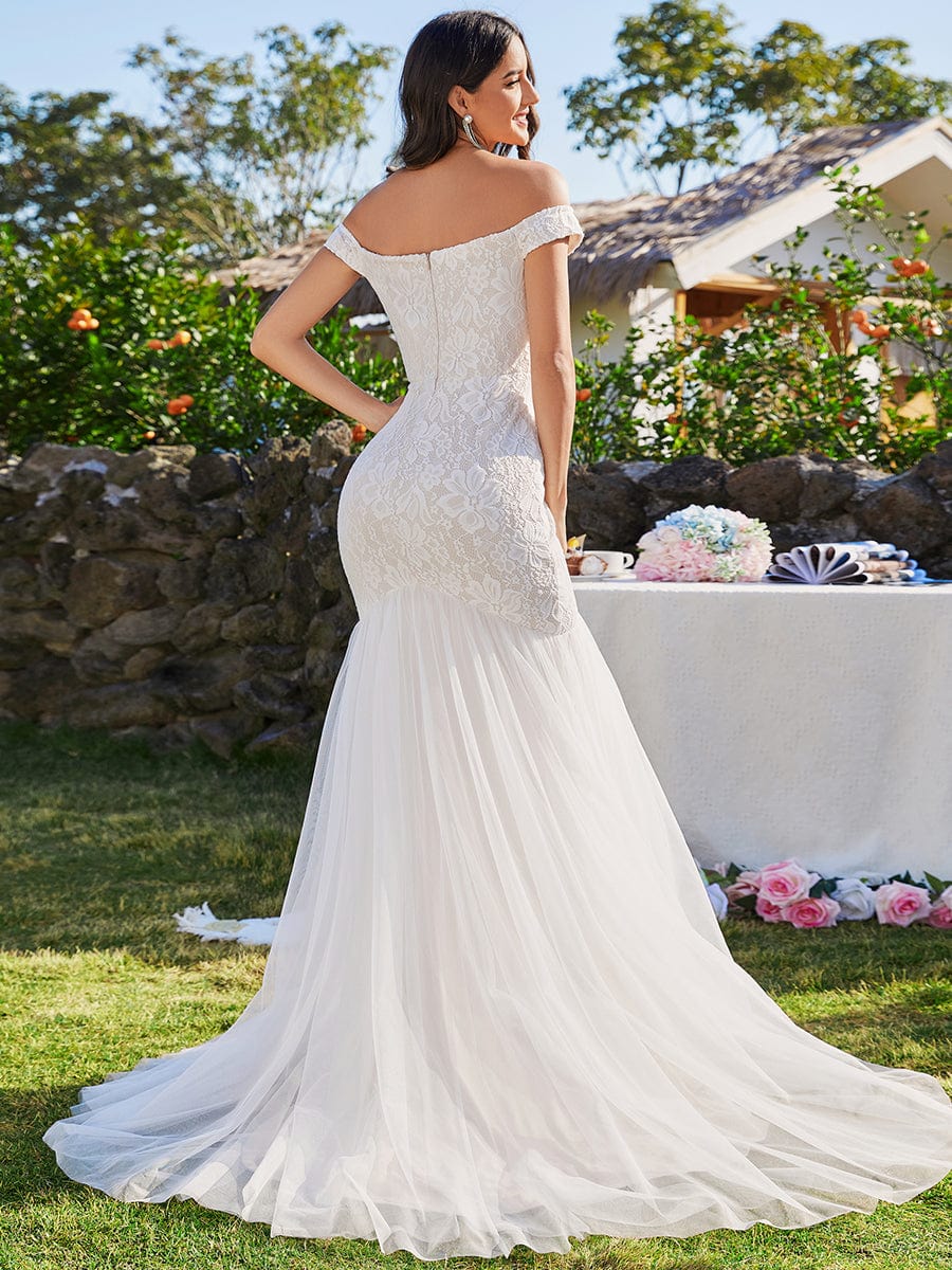 Abito da sposa a sirena in pizzo off-the-shoulder