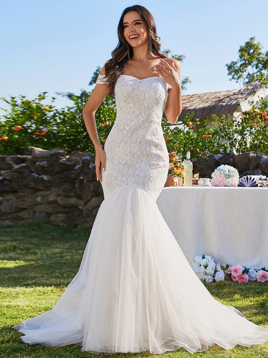 Abito da sposa a sirena in pizzo off-the-shoulder