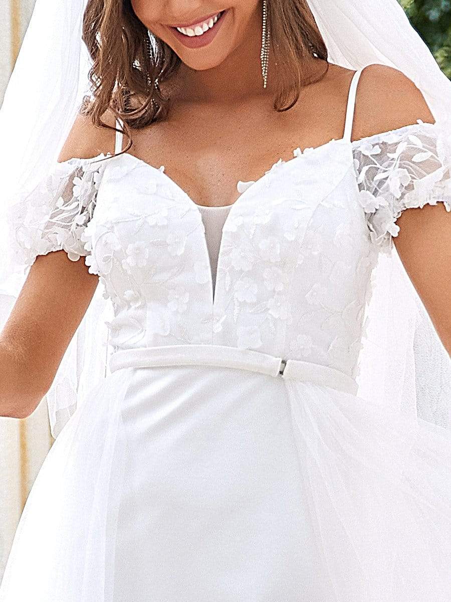 Spalline a spaghetti ornate di fiori Abito da sposa off-the-shoulder