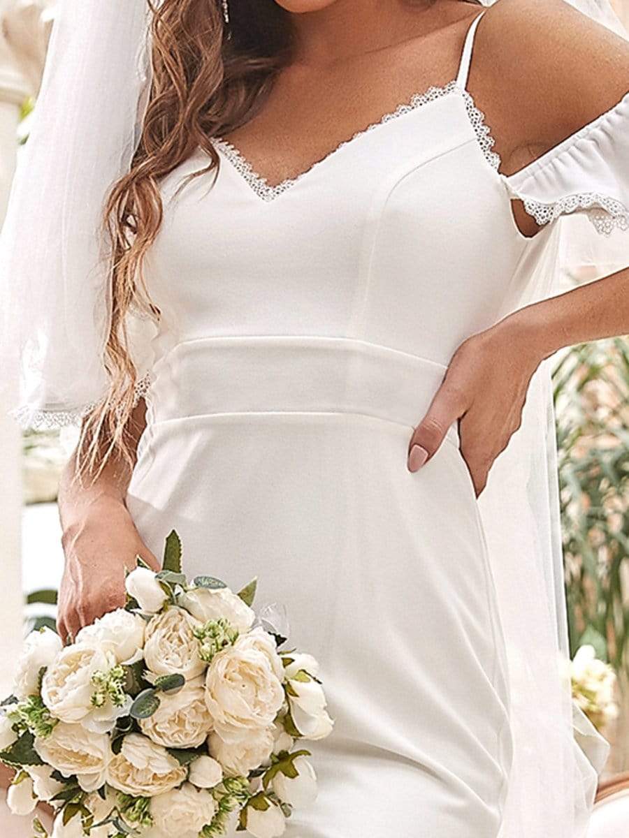 Sexy abito da sposa a sirena con scollo a V e spalle scoperte