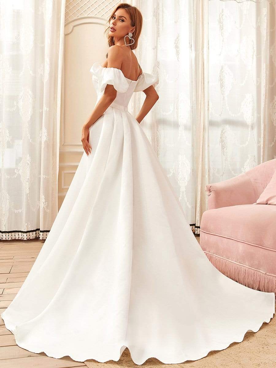 Abito da sposa principesco off-the-shoulder con maniche a sbuffo