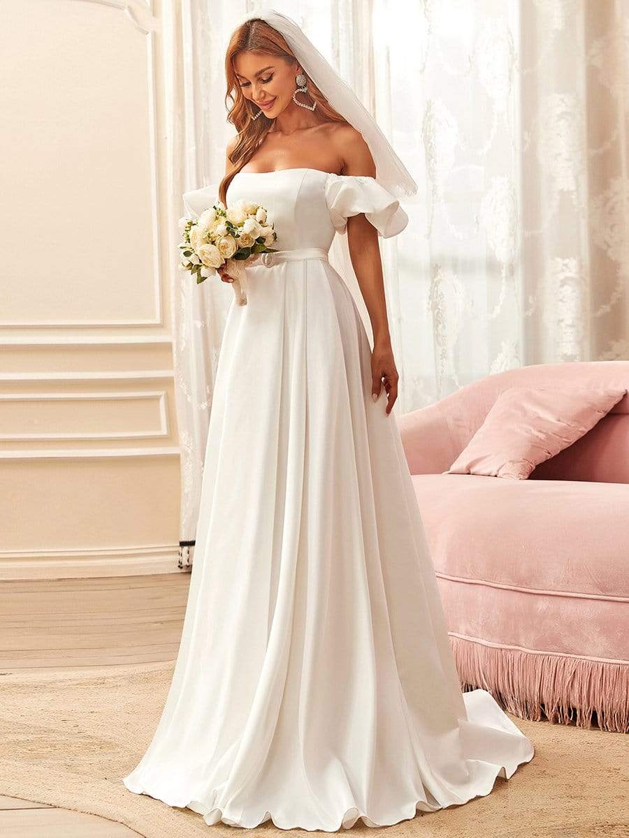 Abito da sposa principesco off-the-shoulder con maniche a sbuffo