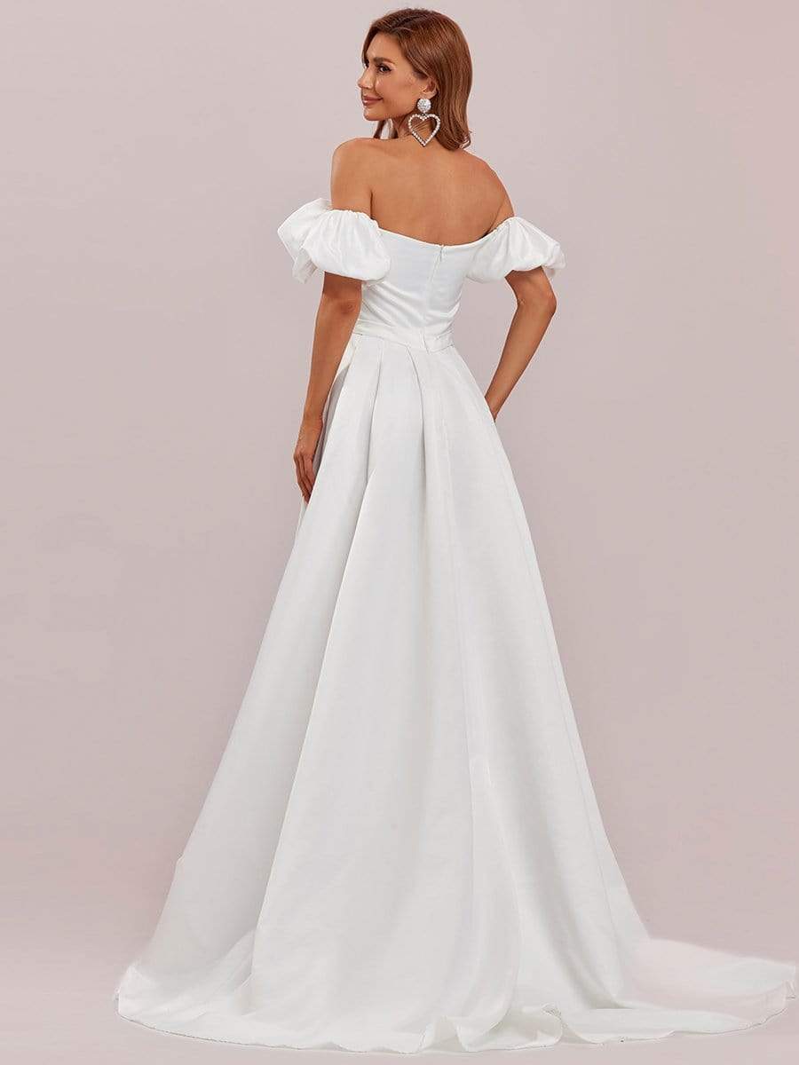 Off-the-shoulder prinsessa morsiuspuku paisutetuilla hihoilla