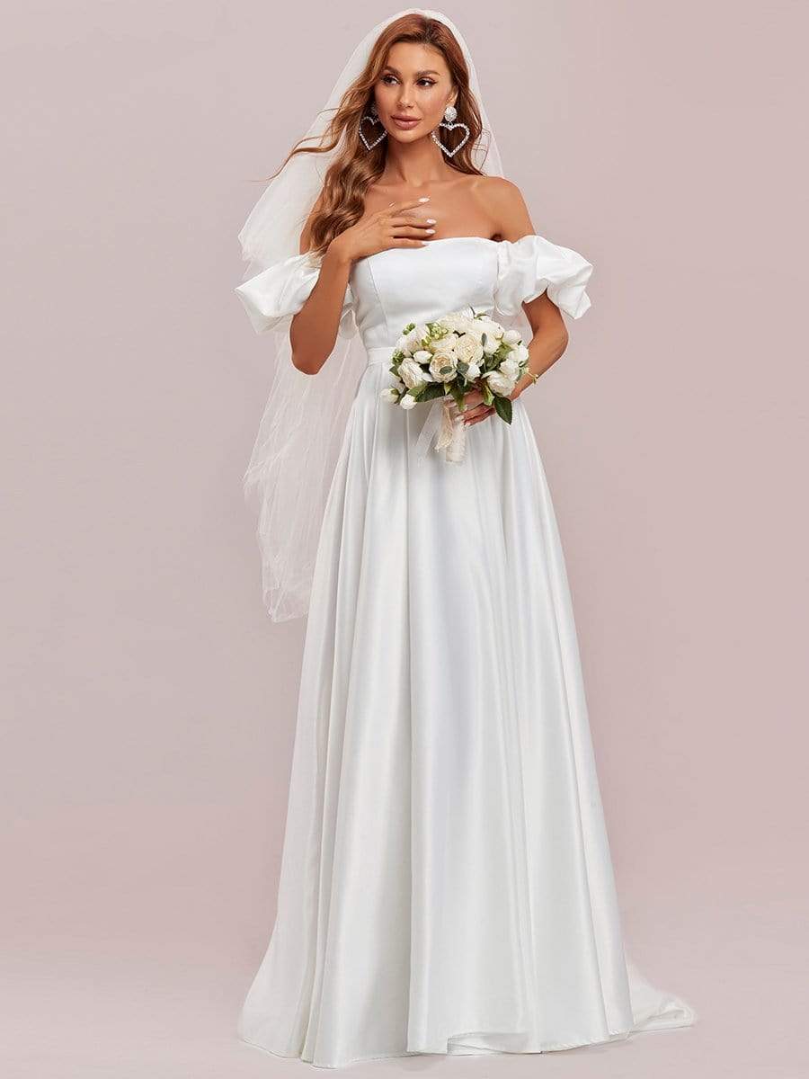 Abito da sposa principesco off-the-shoulder con maniche a sbuffo