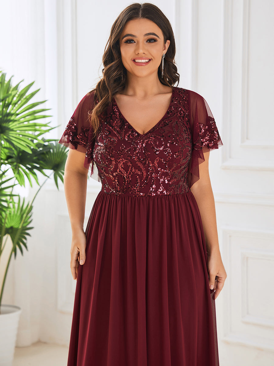 Brudens mor kjole V-hals kort ermet paljett corsage Plus Size