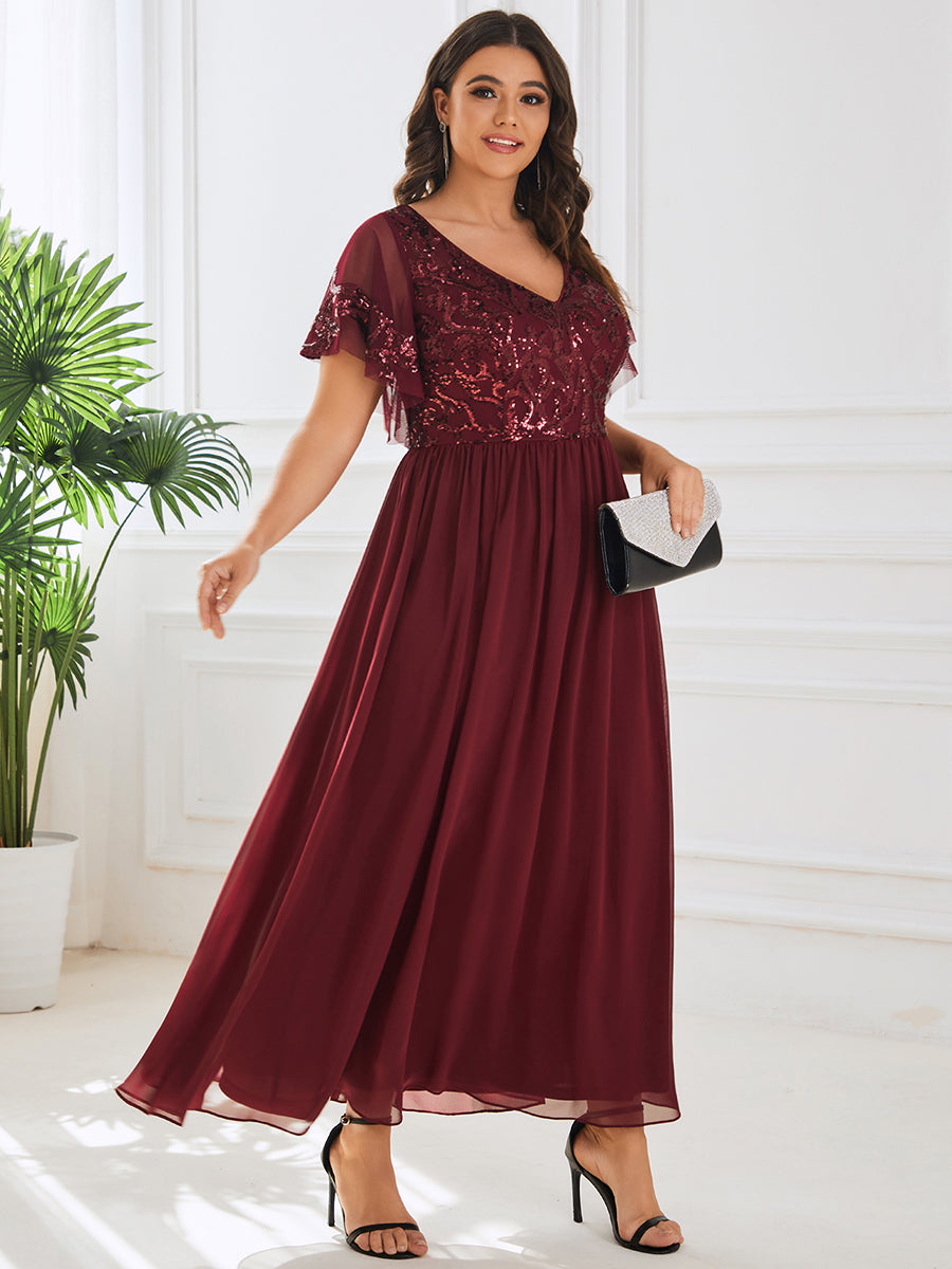 Brudens mor kjole V-hals kort ermet paljett corsage Plus Size