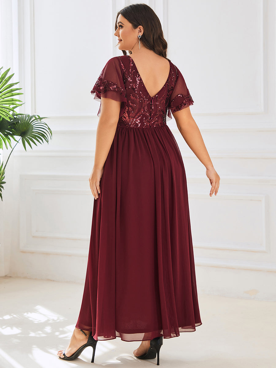 Brudens mor kjole V-hals kort ermet paljett corsage Plus Size