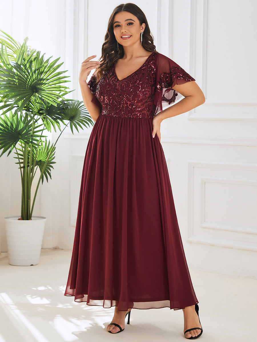 Brudens mor kjole V-hals kort ermet paljett corsage Plus Size