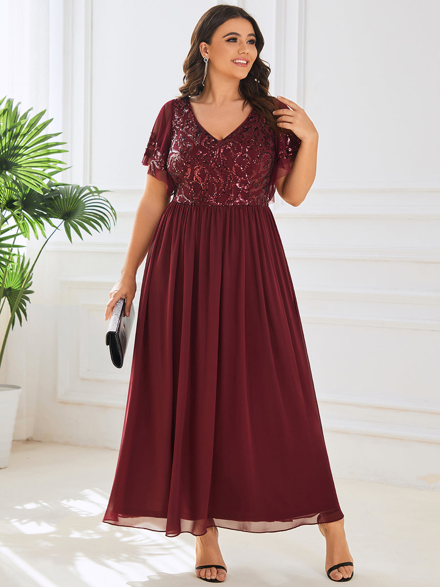 Brudens mor kjole V-hals kort ermet paljett corsage Plus Size