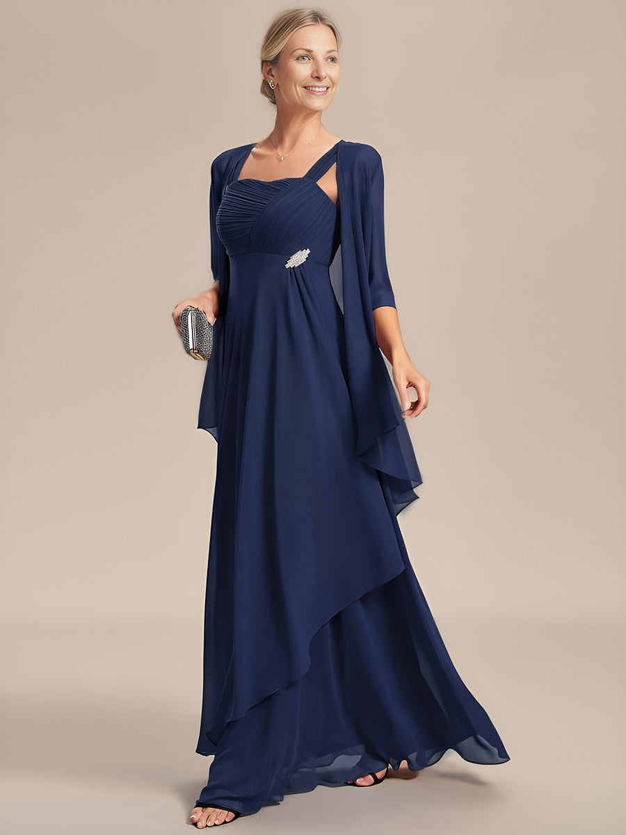 Abito da sposa in due pezzi in chiffon con scollo quadrato