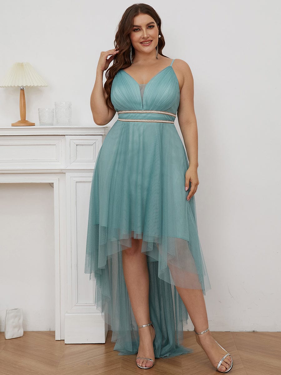 Elegante abito da ballo plus size in tulle con cintura di perline