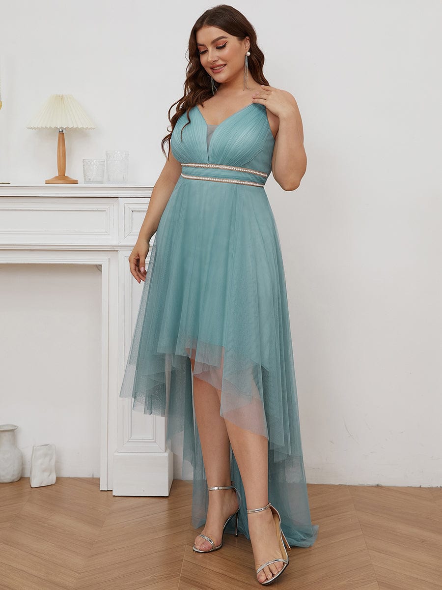 Elegante abito da ballo plus size in tulle con cintura di perline