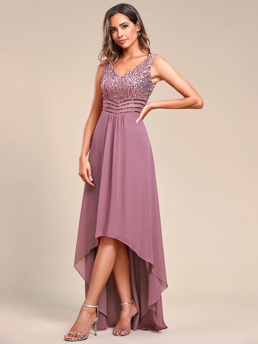 Abiti da sera sexy in chiffon maxi alto-basso con paillettes