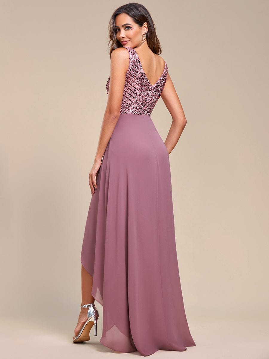 Abiti da sera sexy in chiffon maxi alto-basso con paillettes