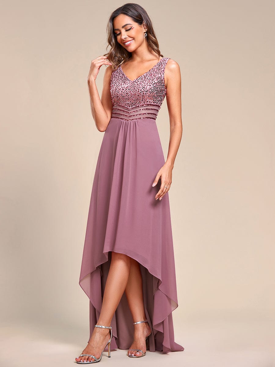 Abiti da sera sexy in chiffon maxi alto-basso con paillettes