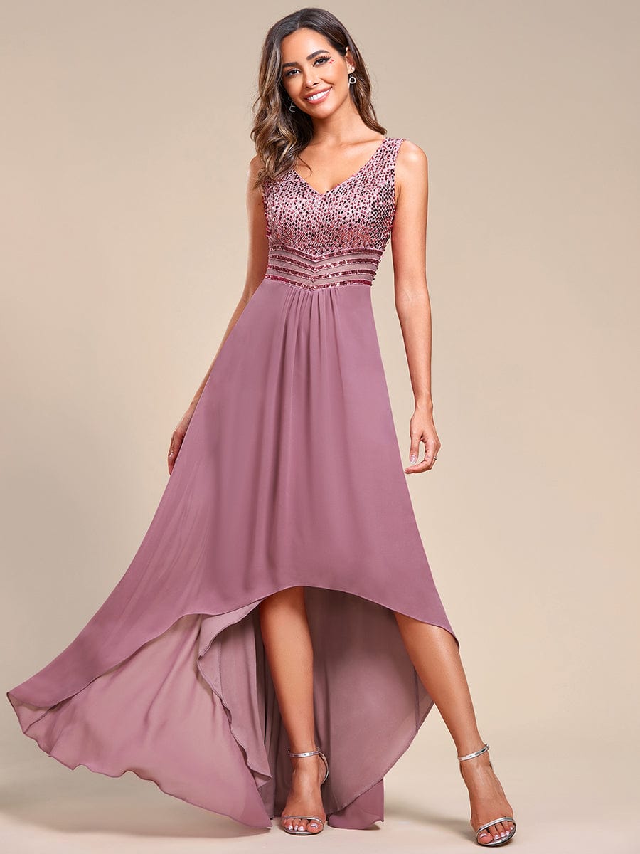 Abiti da sera sexy in chiffon maxi alto-basso con paillettes