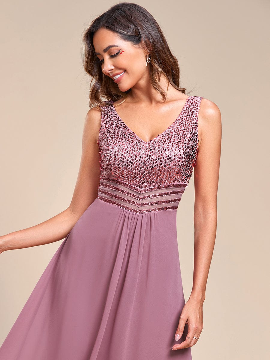 Abiti da sera sexy in chiffon maxi alto-basso con paillettes