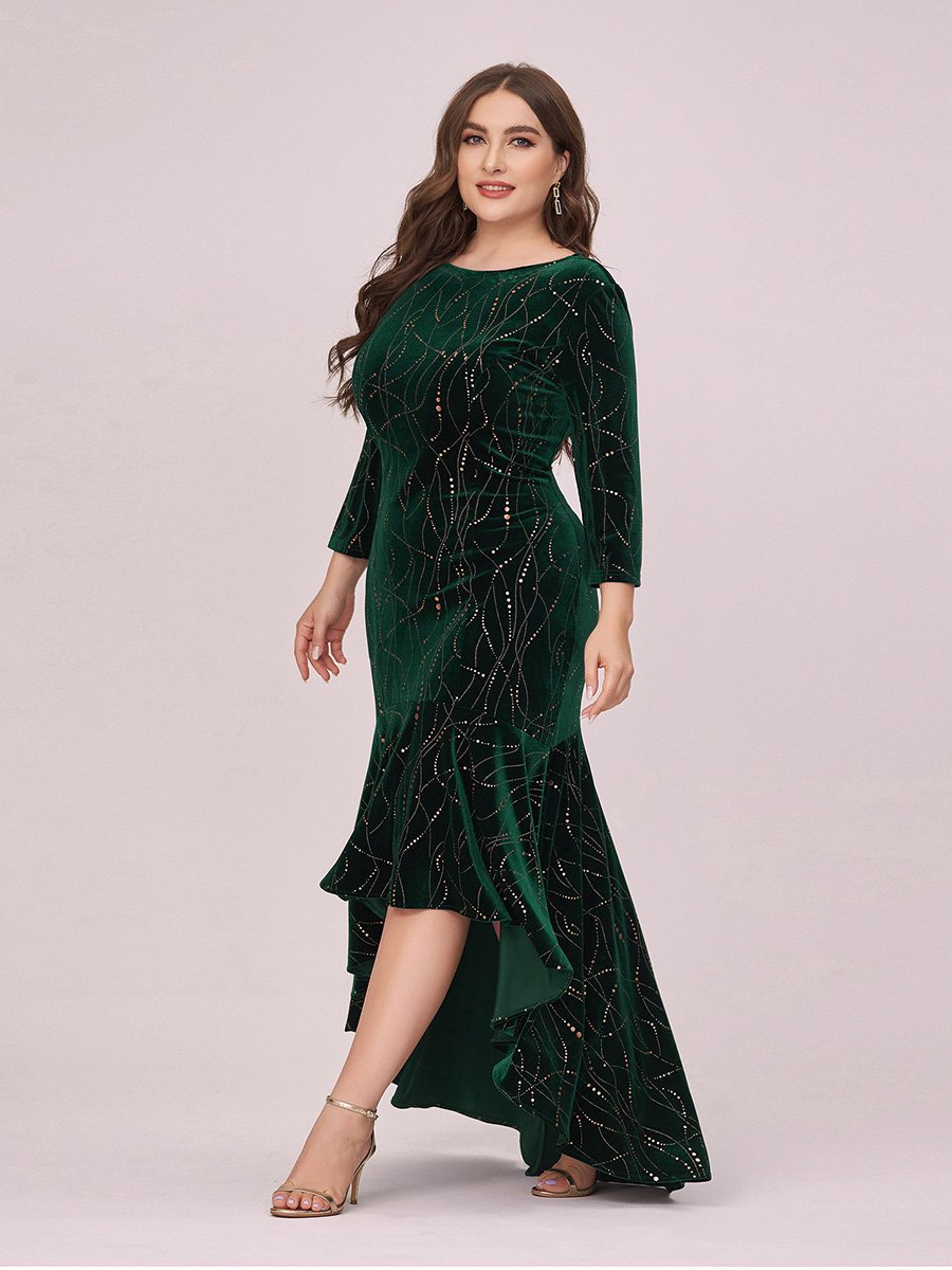 Grande Taille Moulante Asymétrique Velvet Empire Вечерна рокля