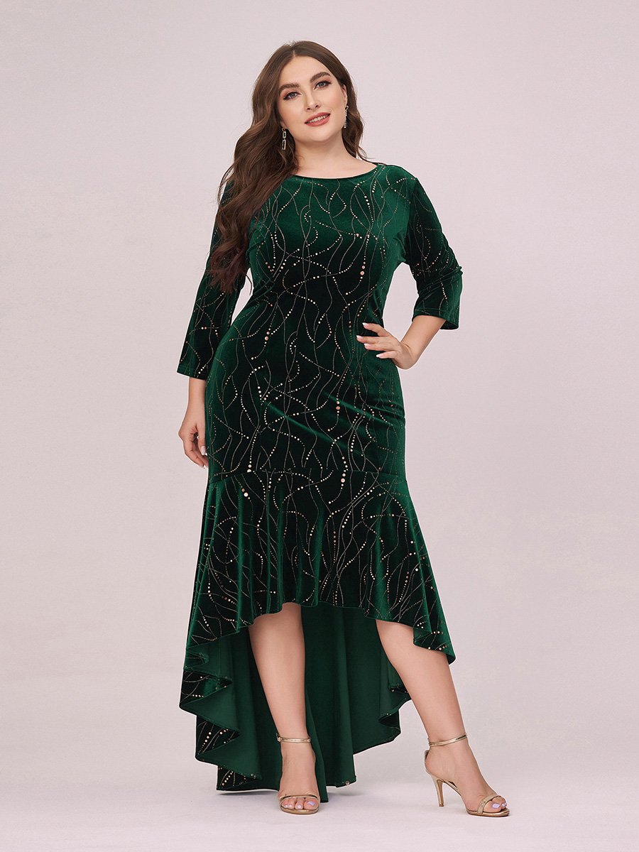 Grande Taille Moulante Asymétrique Velvet Empire Вечерна рокля