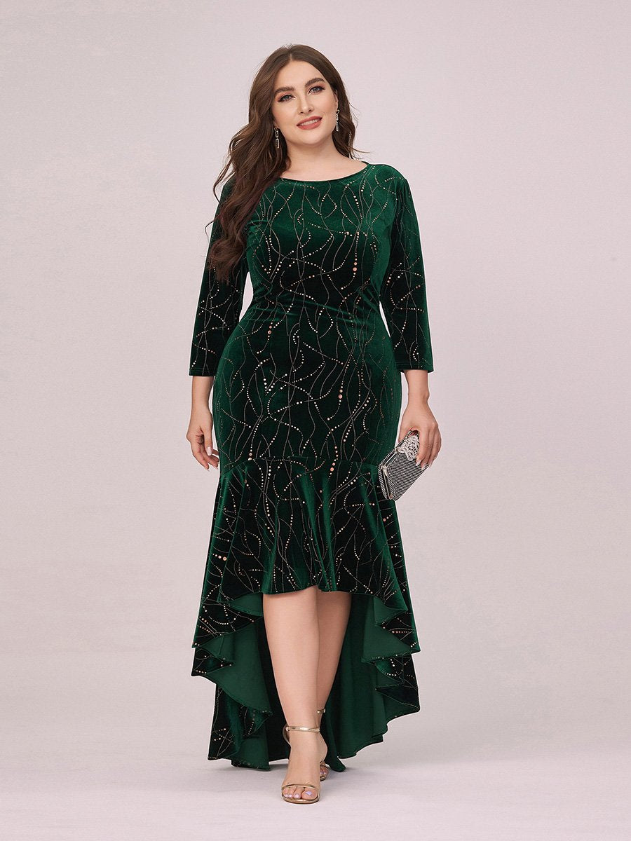 Grande Taille Moulante Asymétrique Velvet Empire Вечерна рокля