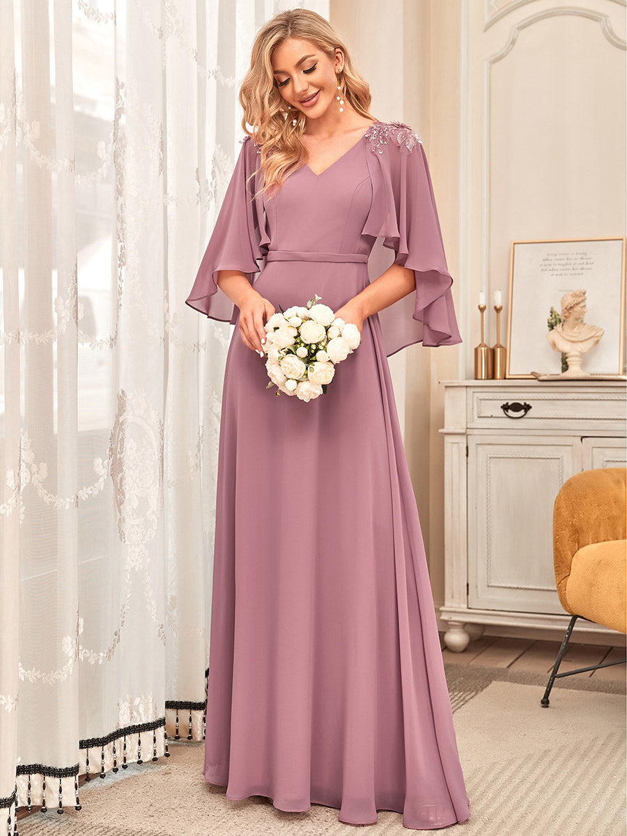 Elegante abito da damigella in chiffon con scollo a V