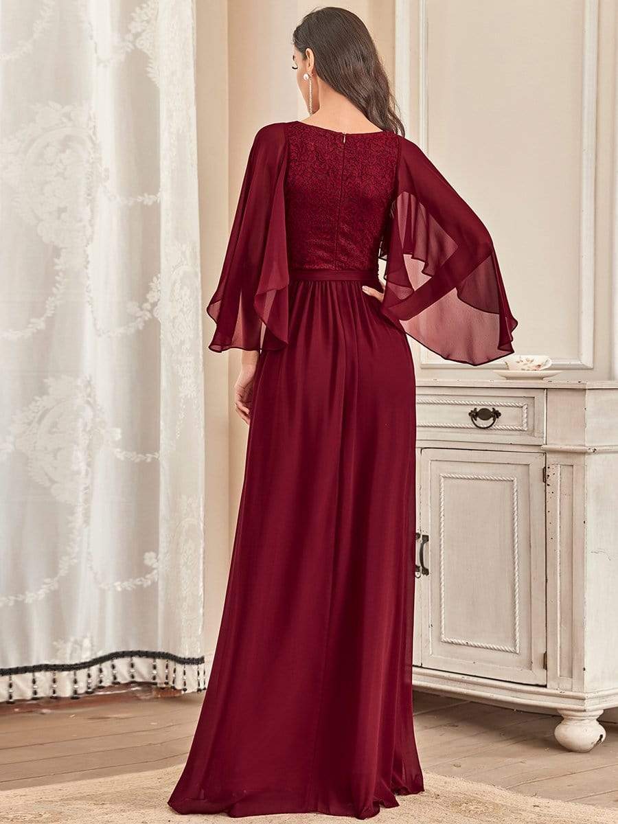 Taglia personalizzata Elegante abito da sera in chiffon con profondo scollo a V