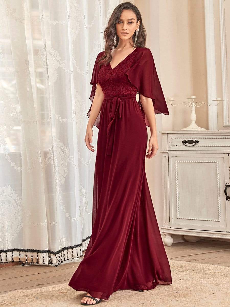 Taglia personalizzata Elegante abito da sera in chiffon con profondo scollo a V