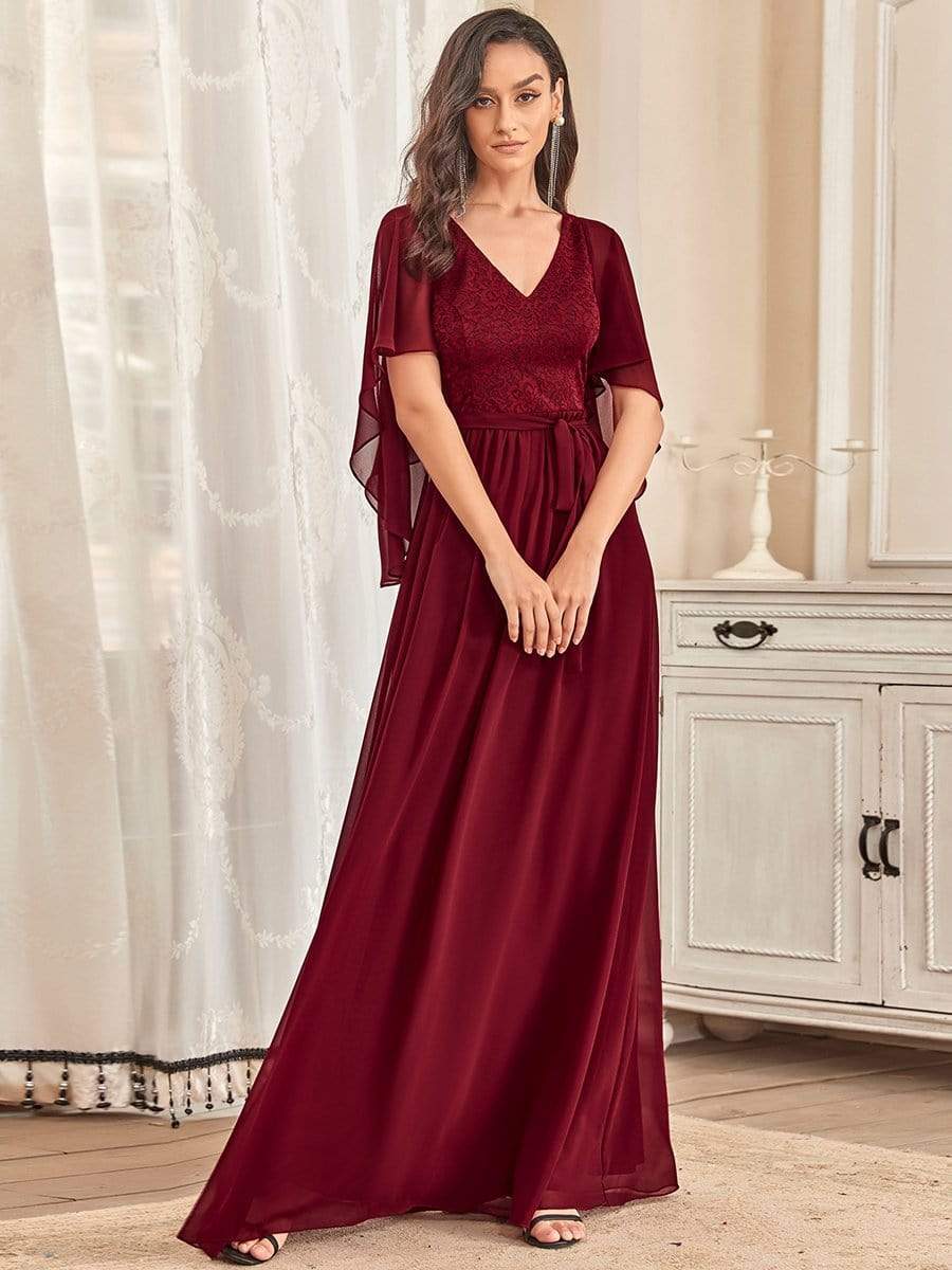 Taglia personalizzata Elegante abito da sera in chiffon con profondo scollo a V