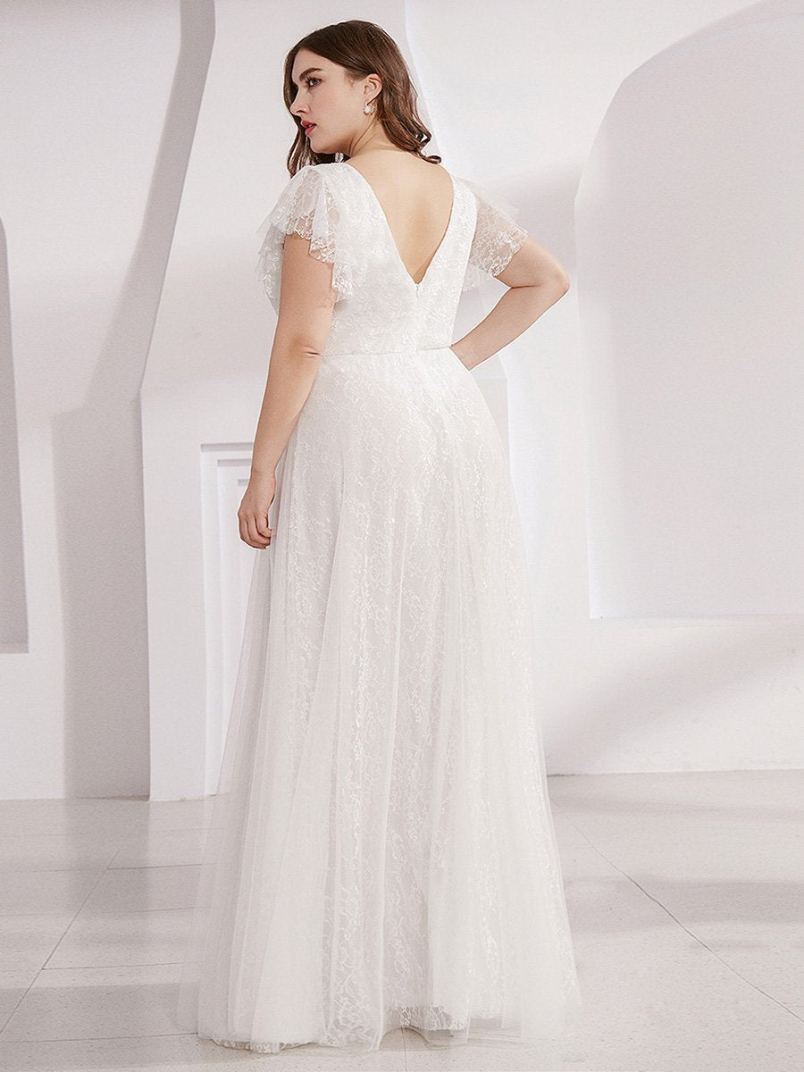 Maxi Abiti da sposa lunghi in pizzo plus size con maniche a balze