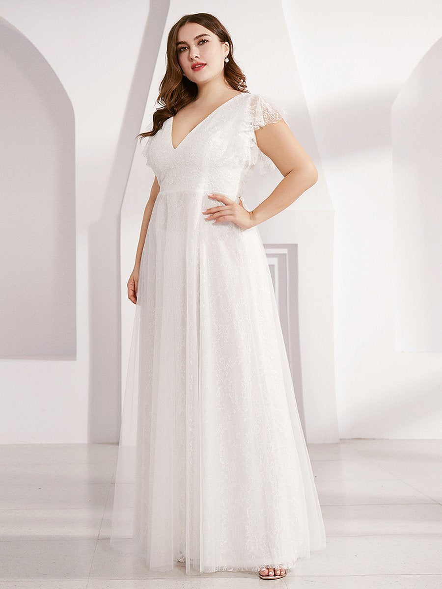 Maxi Abiti da sposa lunghi in pizzo plus size con maniche a balze