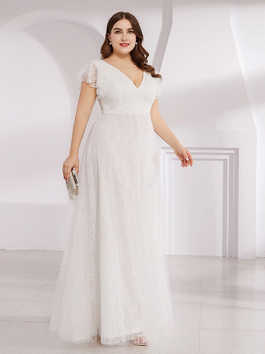 Maxi Abiti da sposa lunghi in pizzo plus size con maniche a balze