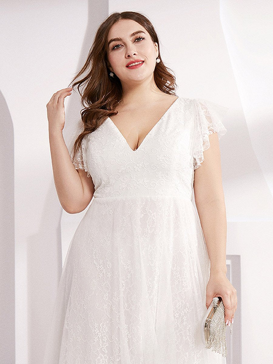 Maxi Abiti da sposa lunghi in pizzo plus size con maniche a balze