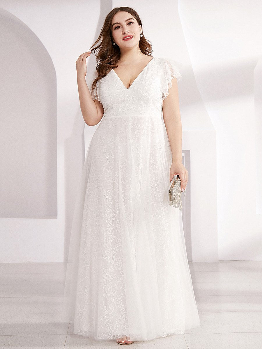 Maxi Abiti da sposa lunghi in pizzo plus size con maniche a balze