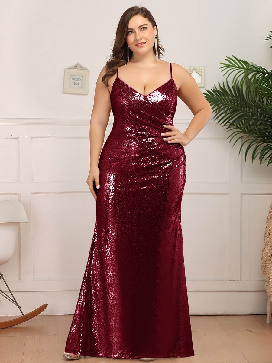 Spaghetti Strap Sequin Mermaid Maxi Evening Dress