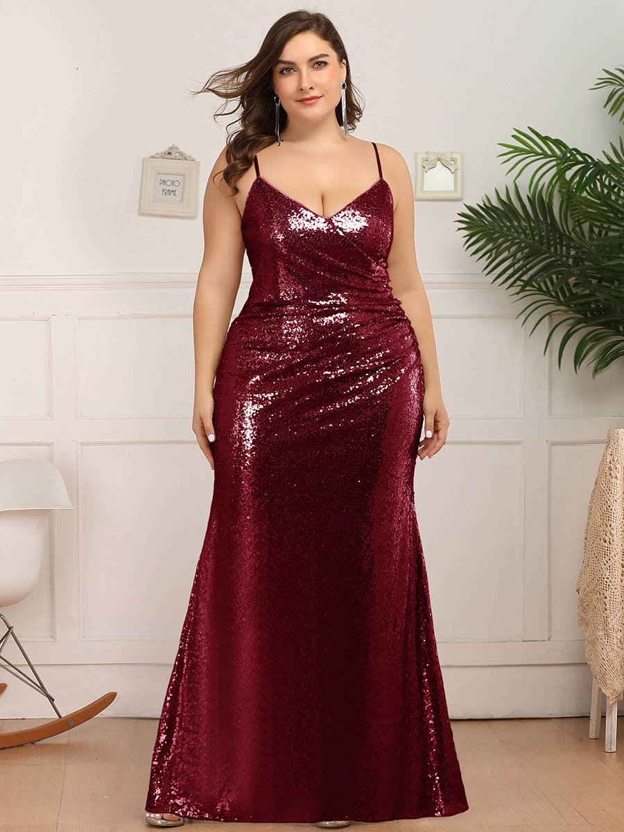 Spaghetti Strap Sequin Mermaid Maxi Evening Dress