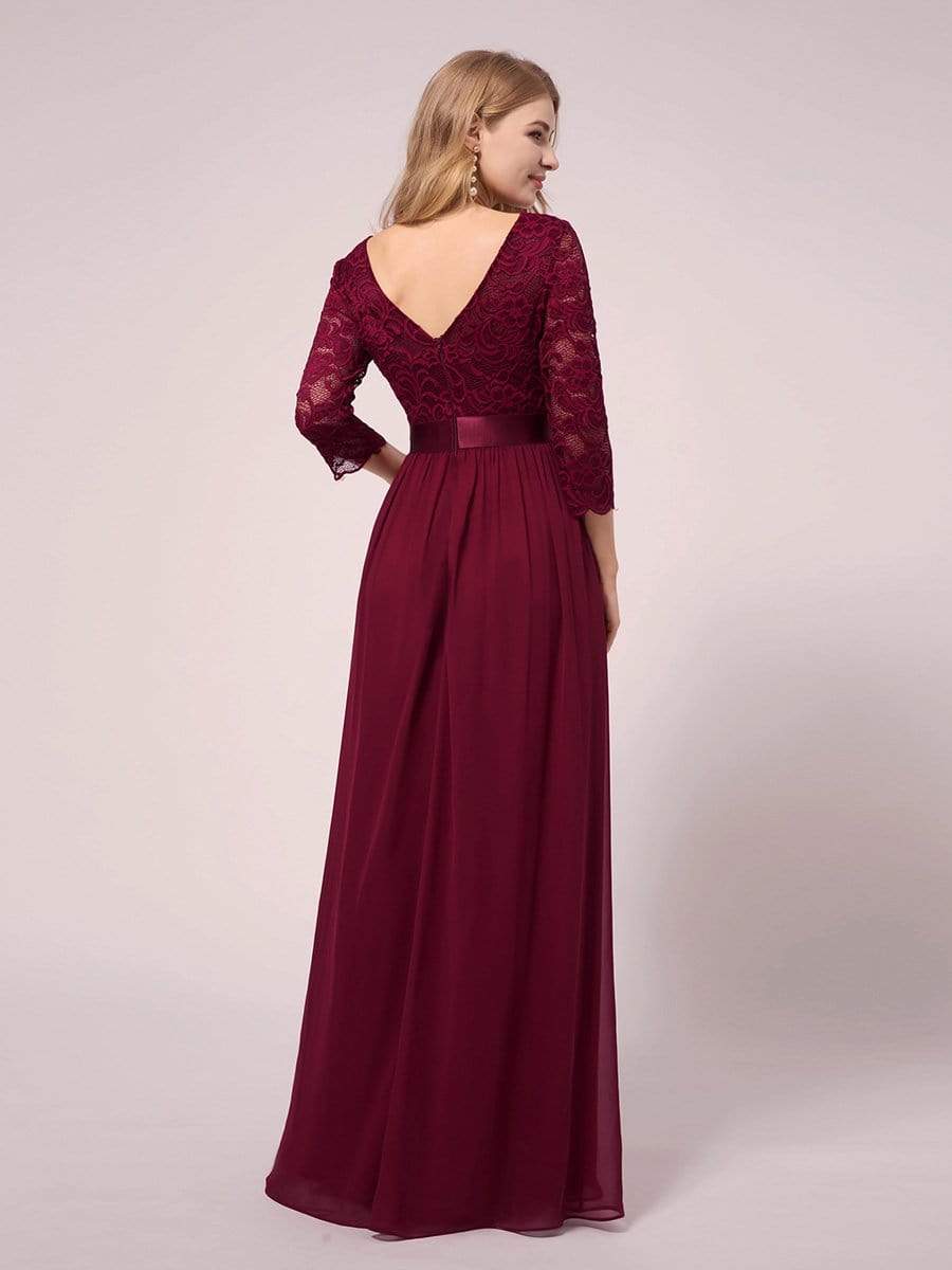 Elegante abito premaman in chiffon di seta con maniche a 3/4 in pizzo spaccato