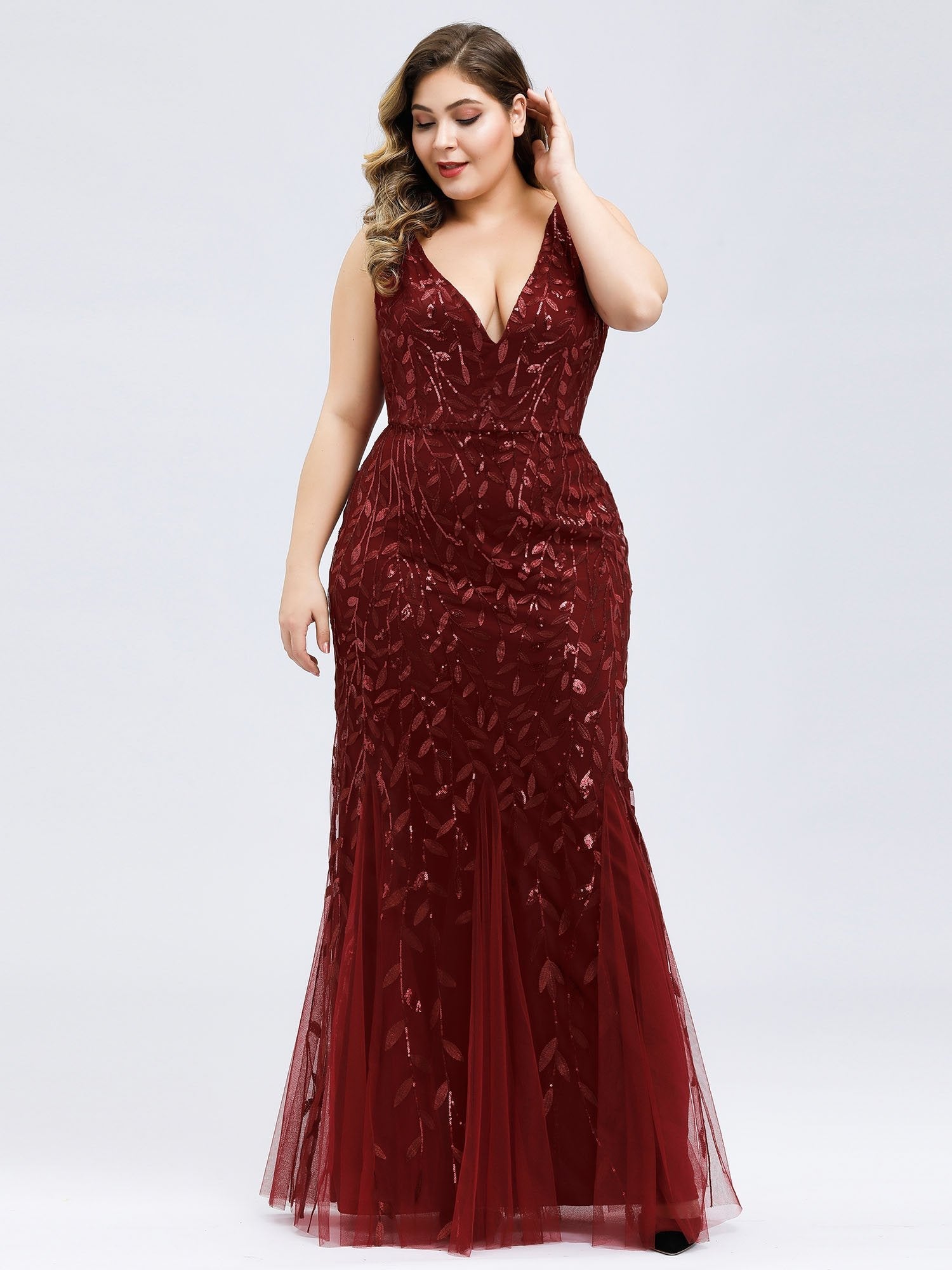 Abito da sera con scollo a V in paillettes per donne plus-size