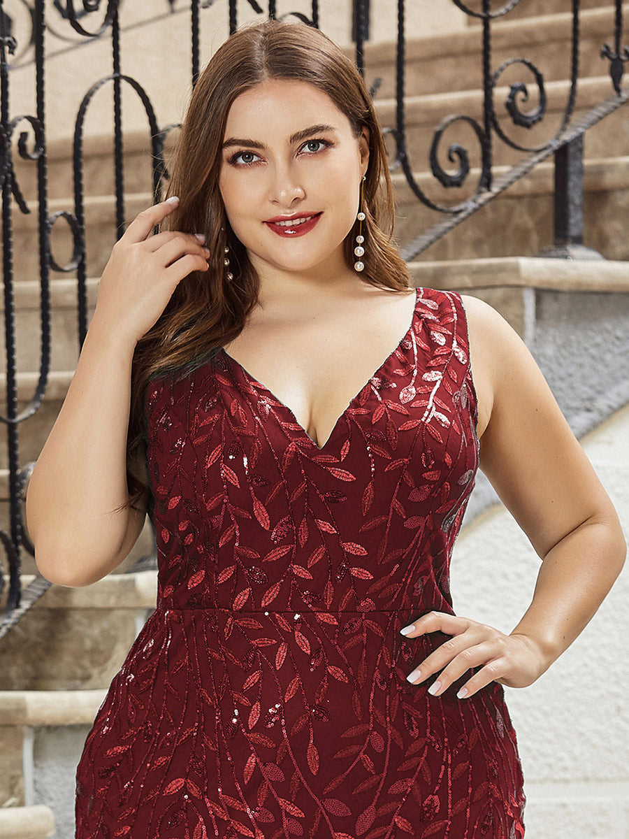 Abito da sera con scollo a V in paillettes per donne plus-size