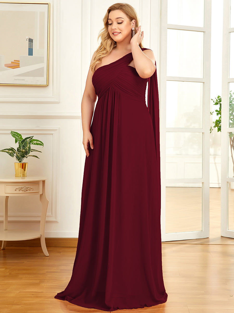 Maxi Chiffon One Shoulder-aftenkjoler for kvinner i stor størrelse