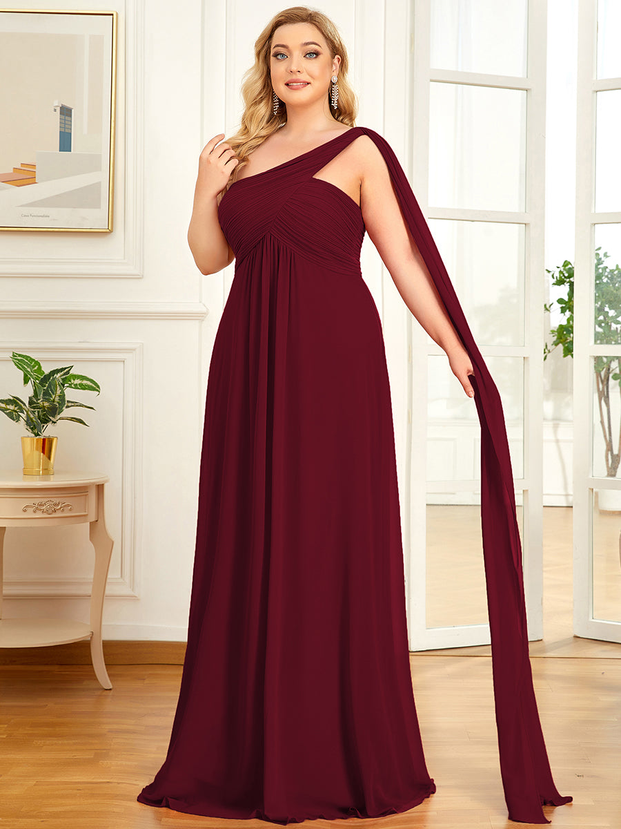 Maxi Chiffon One Shoulder-aftenkjoler for kvinner i stor størrelse