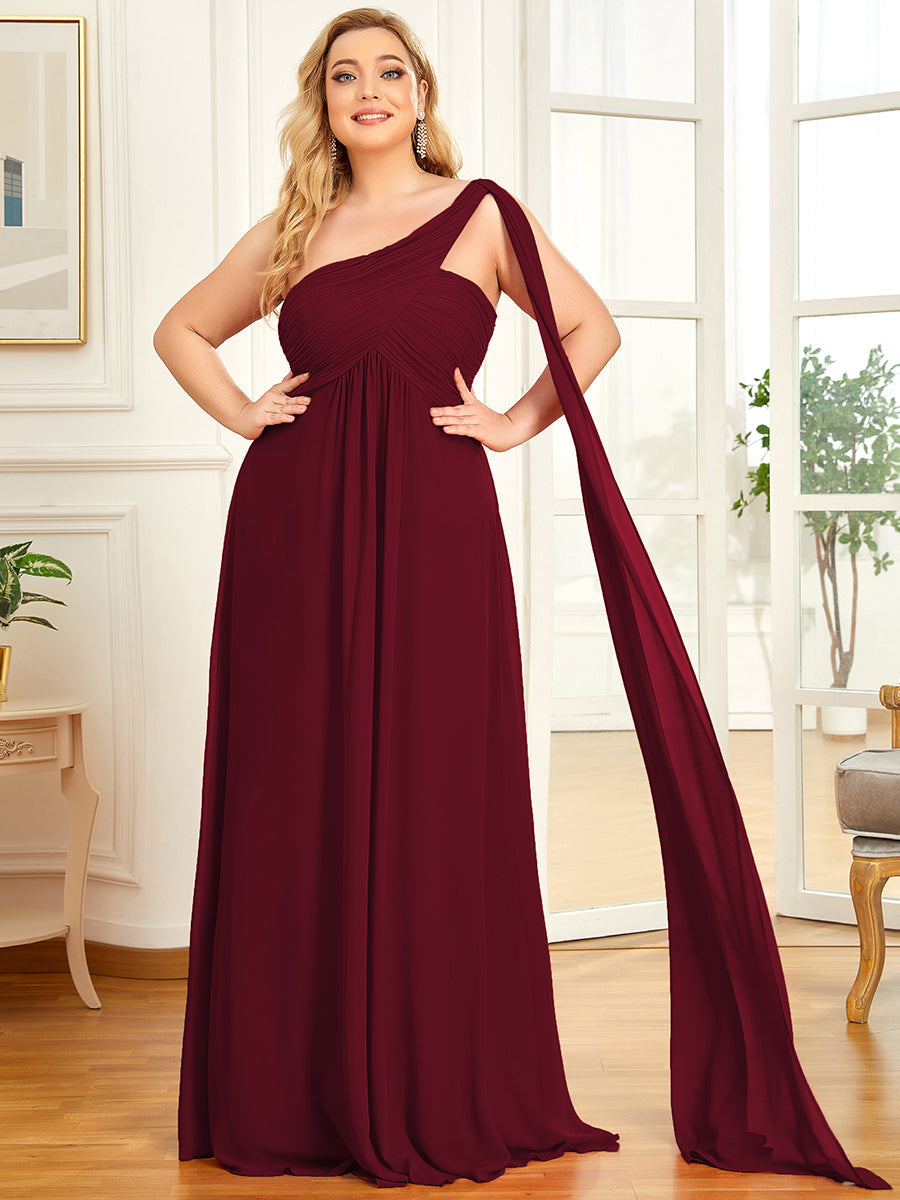 Maxi Chiffon One Shoulder-aftenkjoler for kvinner i stor størrelse