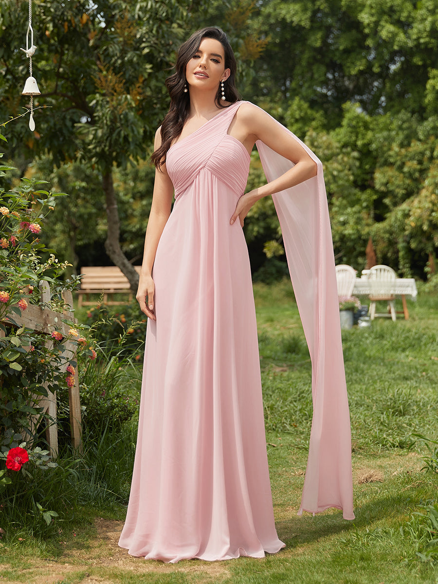 Abiti da damigella d'onore lunghi ed eleganti in chiffon monospalla