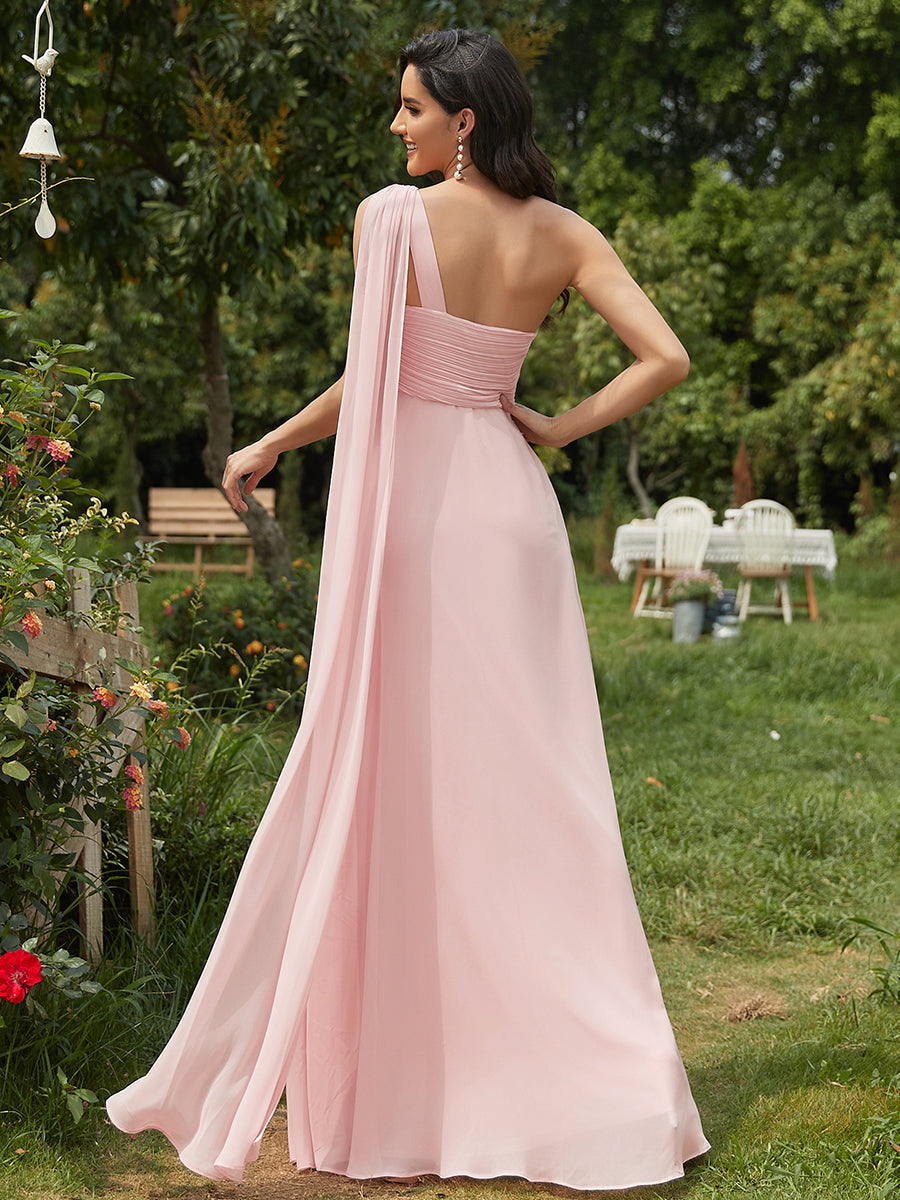 Abiti da damigella d'onore lunghi ed eleganti in chiffon monospalla